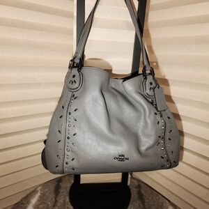 Coach Gray Studded Leather Shoulder Bag